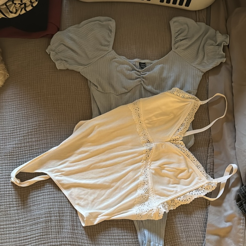 2 Ribbed, eyelet  body suits